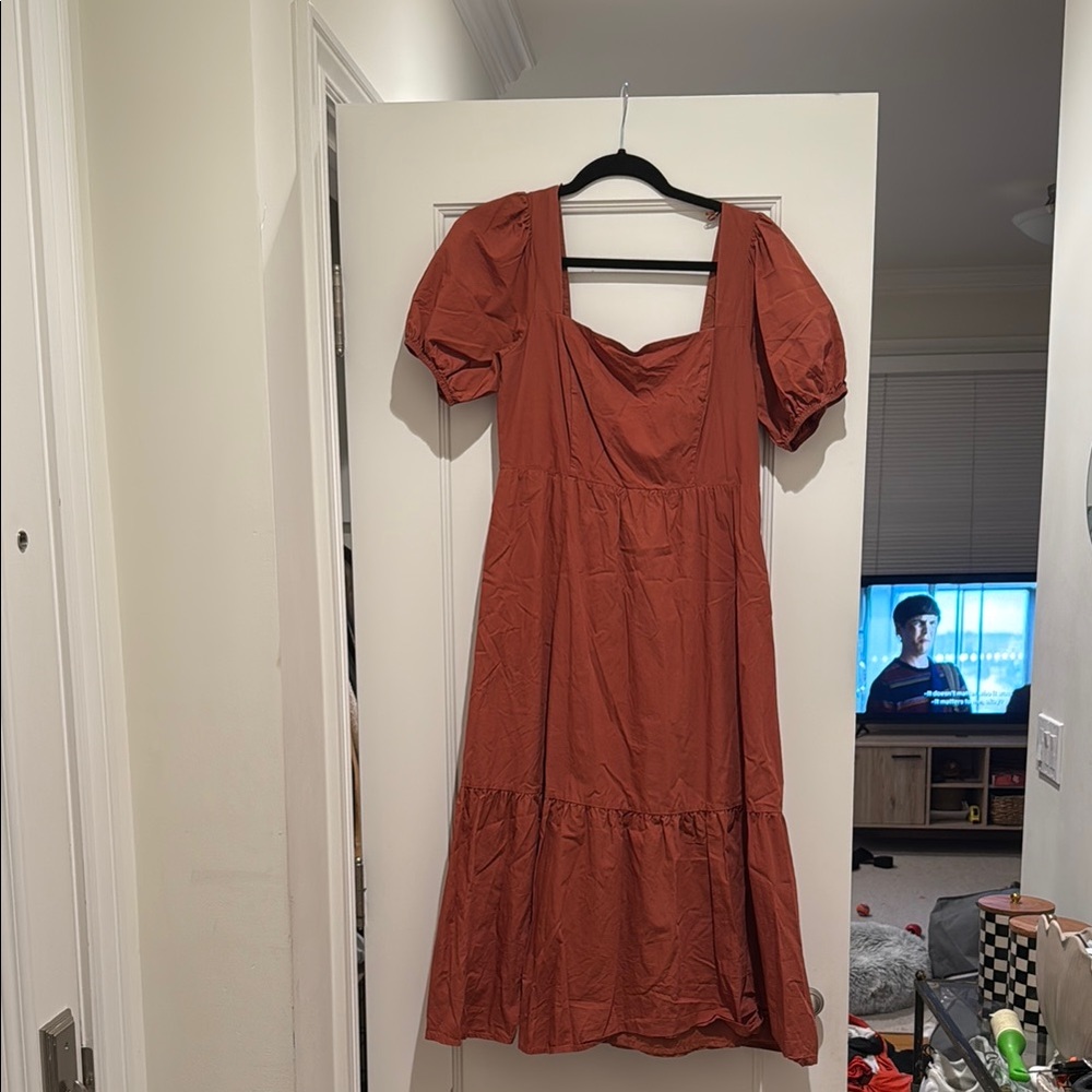 Rust Puff Sleeve Dress